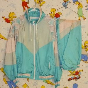 Vintage Teal Pink 1980s 1990s Track Suit Sweatsuit